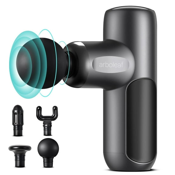 Arboleaf Mini Massage Gun Handheld - Deep Tissue Percussion, 4 Attachments - Gray