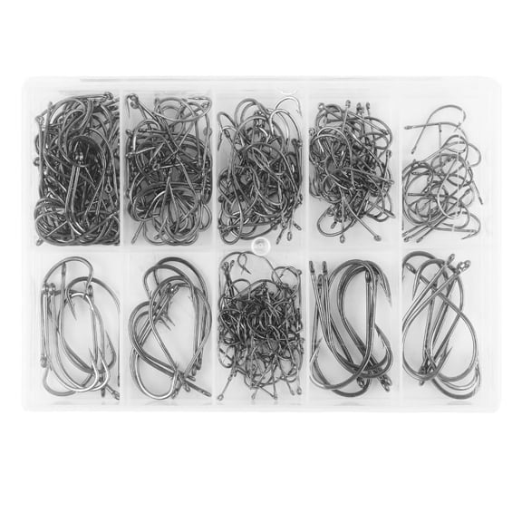 arbon Steel Fishing Hooks 300Pcs, Circle Hooks Assortment for Saltwater Freshwater Ice Fishing, Salt Water Fish Hooks for Catfish Trout Bass Octopus Multi Size