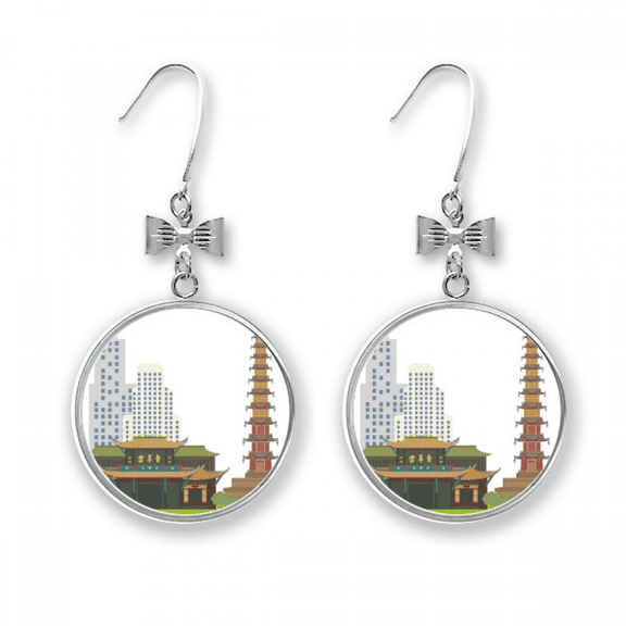 architecture qingyang china pattern bow earrings drop stud pierced hook