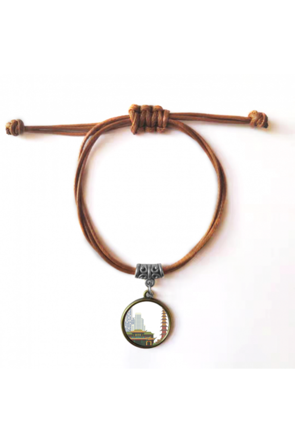 architecture qingyang china pattern bracelet leather hide wristband brown jewelry