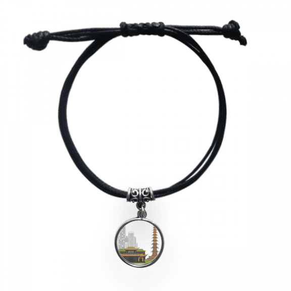 architecture qingyang china pattern bracelet leather wristband black jewelry
