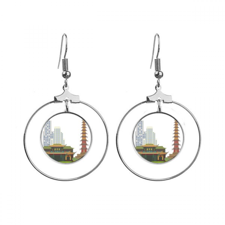 architecture qingyang china pattern earrings dangle hoop jewelry drop circle