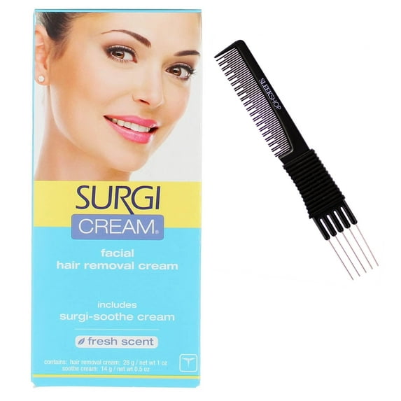 ard62-wax-kit-0-5-oz , Ardell Surgi Cream Hair Remover For Face Regular , Hair Scalp Head - Pack of 1 w/ SLEEKSHOP Teasing Comb