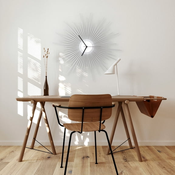 ardeola - The Big Bang Silver - 16 in Wooden Wall Clock with Radial Pattern