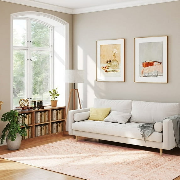 area rug Nursery Rug for Baby Girl Neutral Blush Pink Boho Floral Washable Soft Faux Wool Area Rugs for Living Room Bedroom,Machine washable 5x7ft indoor rug decoration Independence