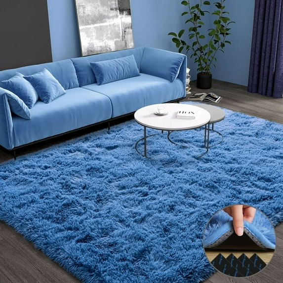area rugs 8x10ft Large Fluffy Rugs for Bedroom, Non-Slip Stickers Soft Carpet Shag Kids Room Rug, Non-Slip Fuzzy Rugs Indoor Haze Blue Father's Day Gifts Decora