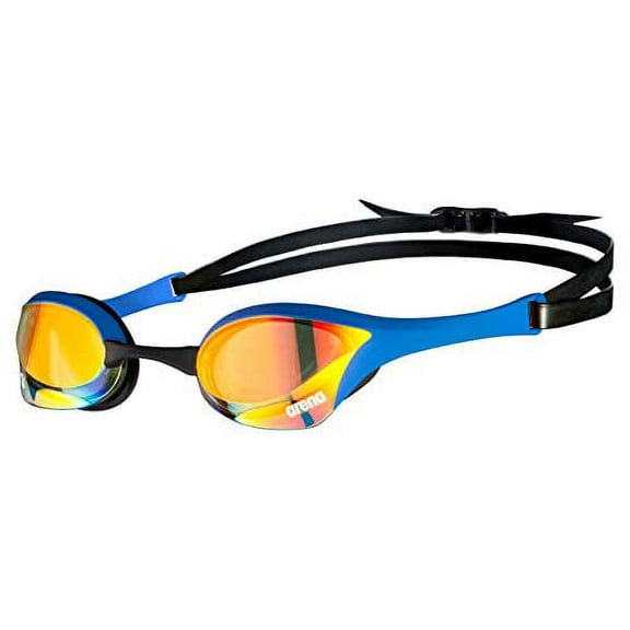 arena Cobra Ultra Racing Swim Goggles for Men and Women, Yellow Copper / Blue, Swipe Anti-Fog Mirror