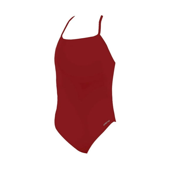 arena Girl's Mast MaxLife Thin Strap Open Racer Back One Piece Swimsuit, Red/Metallic Silver, 12Y/28