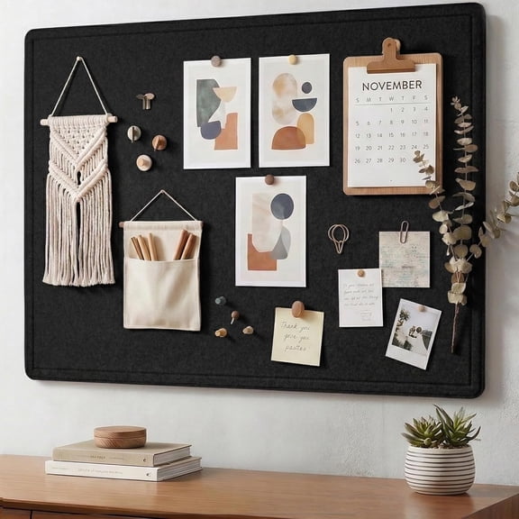 arge Office Cork Bulletin Board 60" x 36", Foldable Black Felt Notice Pin Board for Wall, Decorative Corkboard Photo Display Board with Self-Adhesive Tape for Office, School & Home, 25 Pushpins