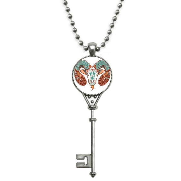 aries constellation zodiac symbol pendant vintage necklsilver key jewelry