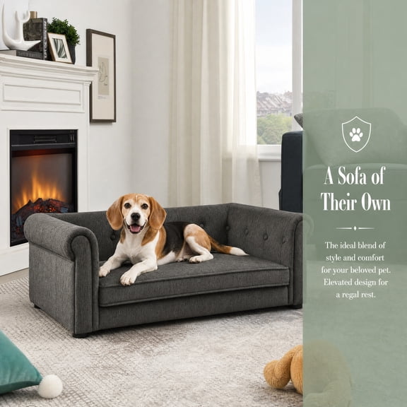 ark Grey Elevated Rectangle Dog Sofa Bed, Comfortable Modern Pet Couch Durable Stylish Raised Dog Bed Furniture for Small Medium Dogs Cats 40.5x23.5x15 Inch Indoor Pet Sleeping Bed