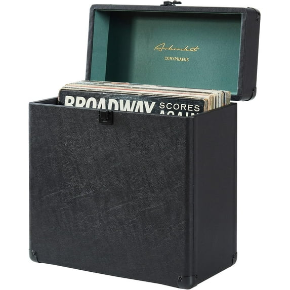arkrocket Artemis Vinyl Record Storage and Carrying Case, Fits all Standard Records - 33 1/3, 45 and 78 RPM, Holds 30 Albums, Perfect for your Treasured Record Collection (Black Green)