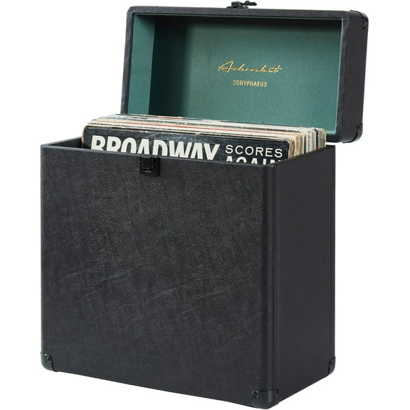 arkrocket Artemis Vinyl Record Storage and Carrying Case, Fits all Standard Records - 33 1/3, 45 and 78 RPM, Holds 30 Albums, Perfect for your Treasured Record Collection (Black Green)