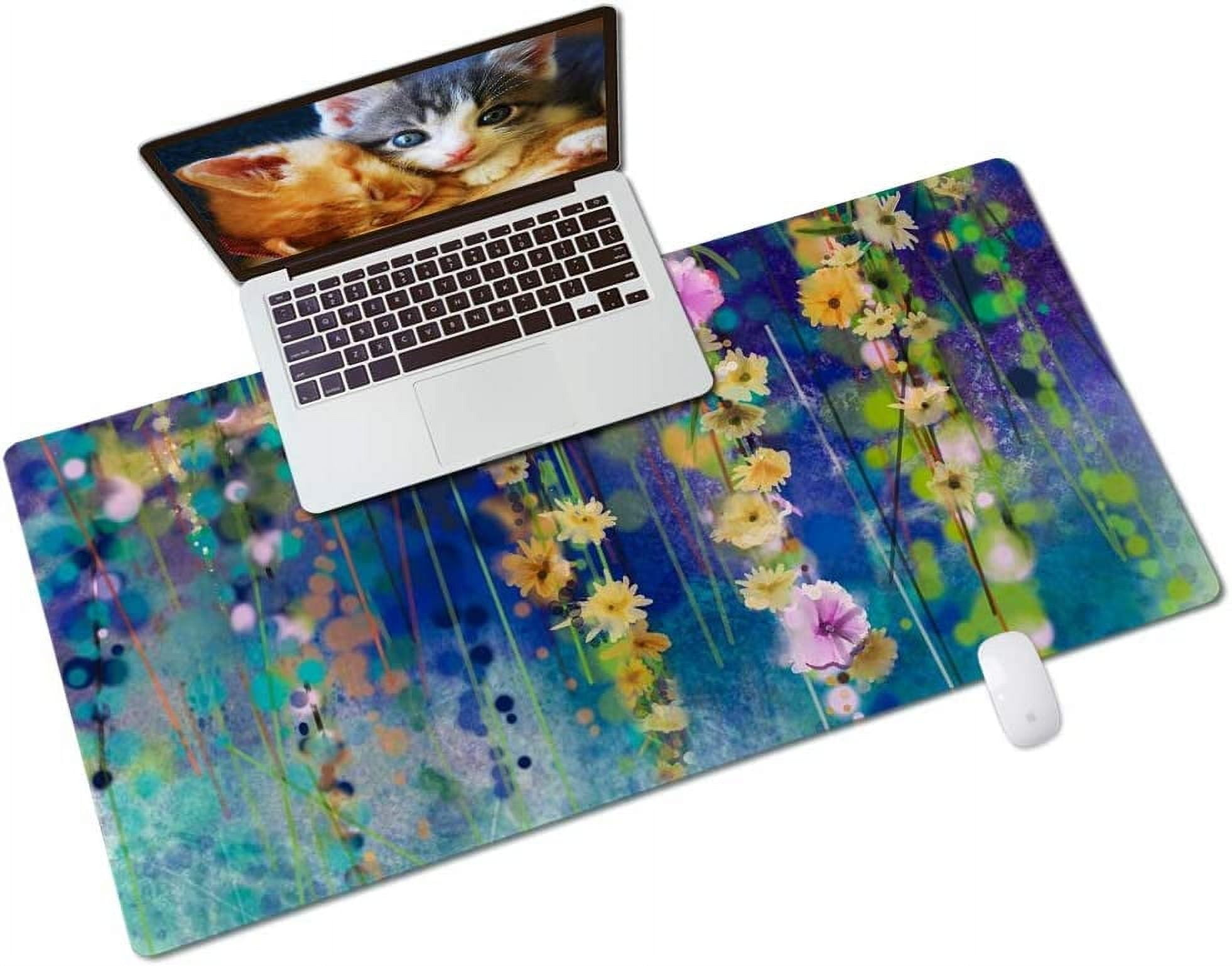 armdgodx Non Slip Water Resistant PU Leather Multifunctional Desk Pad 31.5 x 15.7, Flowers Painting