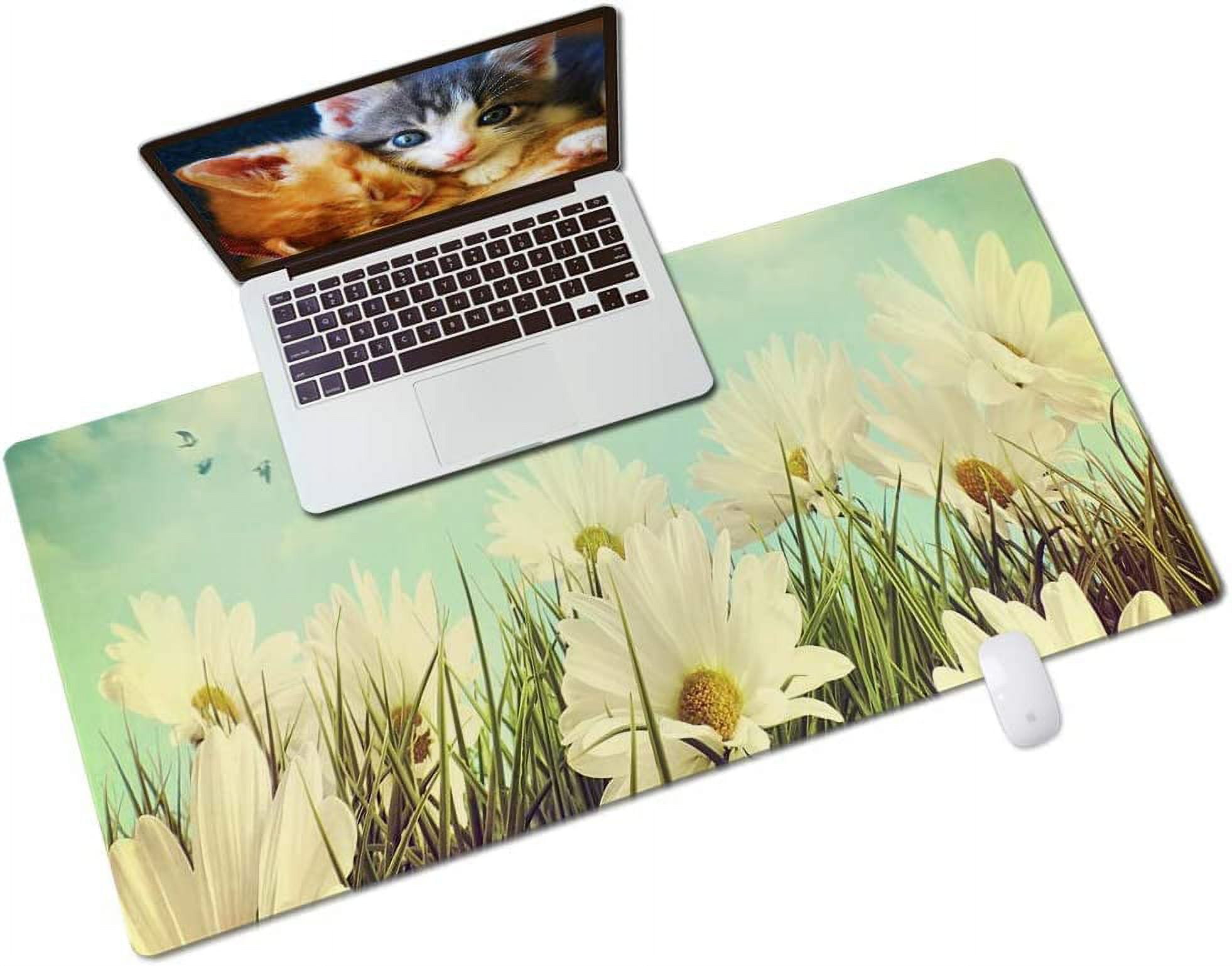 armdgodx Non Slip Waterproof PU Leather Multifunctional Desk Pad, 31.5 × 15.7, Daisies in Summer