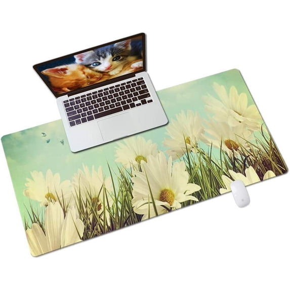armdgodx Non Slip Waterproof PU Leather Multifunctional Desk Pad, 31.5 × 15.7, Daisies in Summer