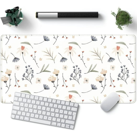 armdgodx White Flowers & Grass Mouse Pad, White