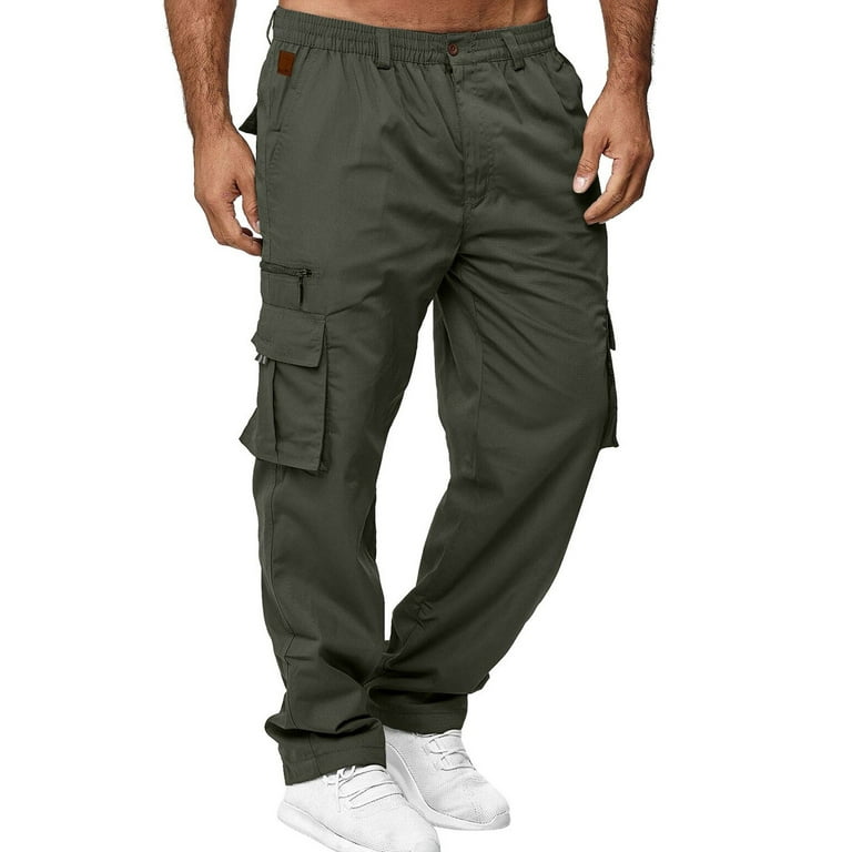 army green cargo pants men all season fit pant casual all solid color pocket  trouser fashion overalls beach straight leg fitness sports pockets pant | Stoffhosen