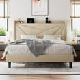 thumbnail image 1 of Einhomn Full Size Bed Frame with Charging Station ,Upholstered Platform Bed Frame with Storage Wingback Headboard, Metal Support No Noise No Box Spring Needed, Beige, 1 of 6