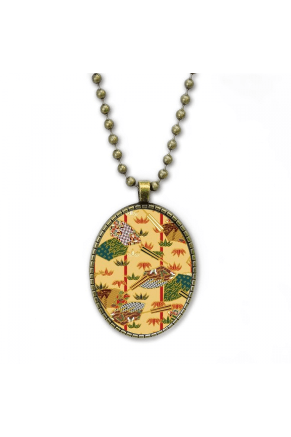 art fan ukiyo-e japan necklace vintage chain bead pendant jewelry collection