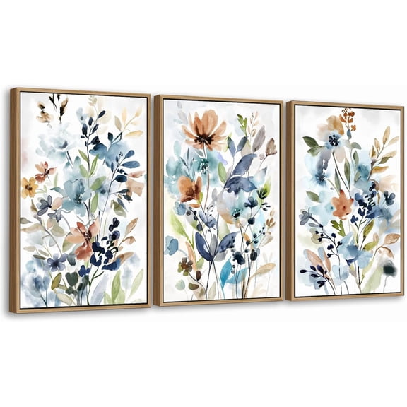 arteWOODS Flowers Framed Wall Art - Colorful Wildflower Canvas Pictures Wall Decor Botanical Painting Artwork Elegant Floral Prints for Living Room Bedroom Home Decor 24 x 16in * 3 Natural Wood Frame
