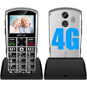 artfone 4G Volte Unlocked Cell Phones, Mobile Phone for Seniors with SOS Button, 2MP Camera, 2.4" Display, Loud Volume, USB-C &Dock Charging, Talking Numbers, 1800mah Battery, Silver