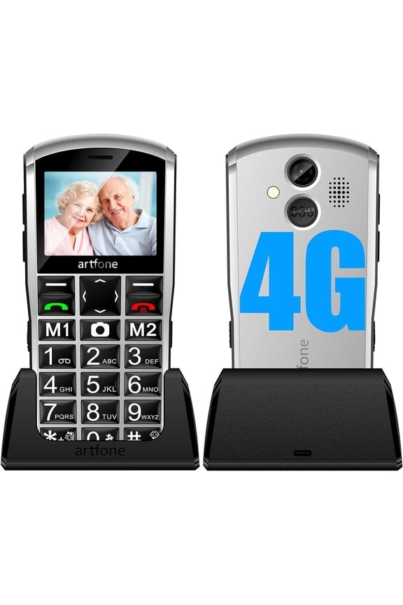 4G Volte Unlocked Cell Phones, Mobile Phone for Seniors with SOS Button, 2MP Camera, 2.4" Display, Loud Volume, USB-C &Dock Charging, Talking Numbers, 1800mah Battery, Silver