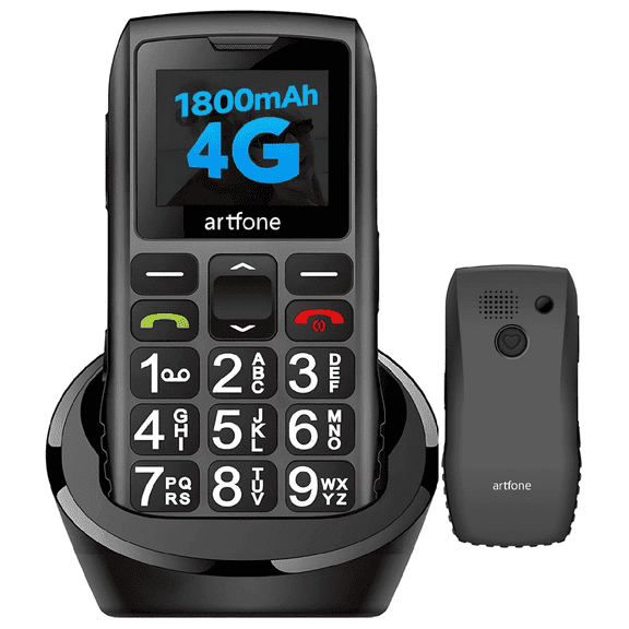 artfone C1+4G Unlocked Cell Phone for Seniors, Large Buttons Basic Phone (T-Mobile Unlocked) with Charging Dock, Black