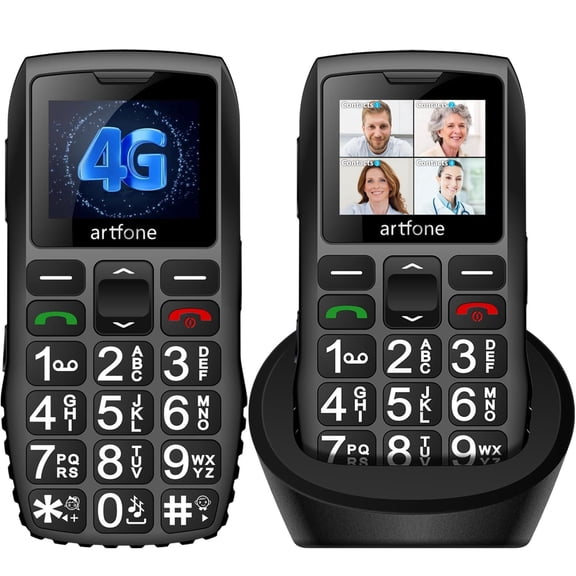 artfone C1+4G, Unlocked Cell Phone for Seniors, Basic Phone with Large Buttons, SOS Button, Loud Speaker, Speed Dial, FM Radio, Charging Dock, Black