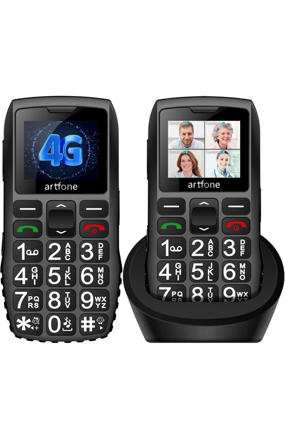 C1+4G, Unlocked Cell Phone for Seniors, Basic Phone with Large Buttons, SOS Button, Loud Speaker, Speed Dial, FM Radio, Charging Dock, Black