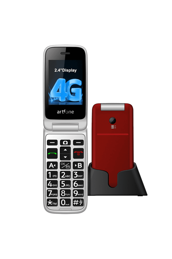 G3 - Flip Phone Unlocked for Seniors, 4G LTE Basic Phone, Seniors Flip Phone with Big Buttons, SOS Button, Speed Dial, Bluetooth, Camera, FM Radio, Charging Dock, Dumb Phone, Red