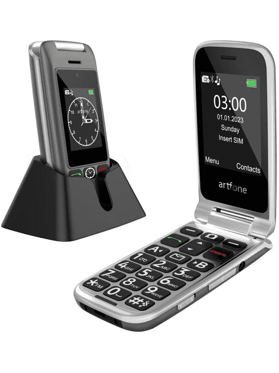 G6 - 4G LTE Flip Phone Unlocked, Cell Phone for Seniors, Dual Screen, Seniors Flip Phone, Large Button Keypad, SOS Button, Camera, Flashlight, Charging Dock, Speed Dial, Dumb Phone, Grey