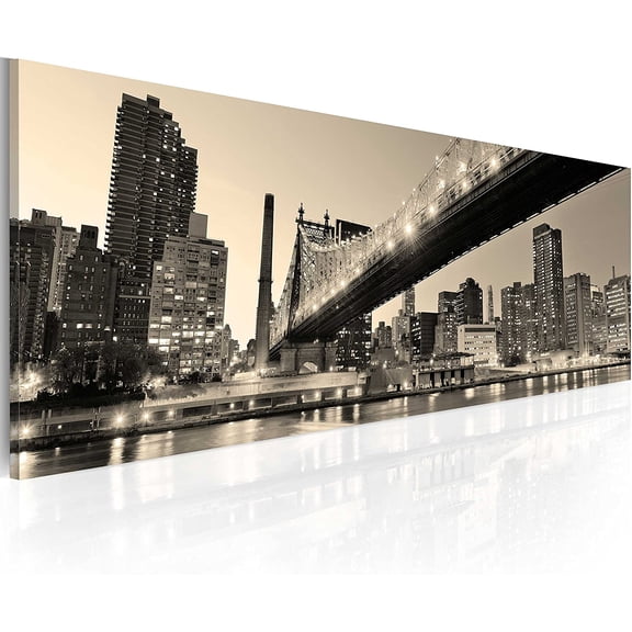 artgeist Textured Canvas Wall Art City New York 47x16 in - 1pcs Painting Canvas Prints Picture Artwork Image Framed Contemporary Modern Photo Wall Home Bridge Skyline Skyscrapers Panorama 9020123