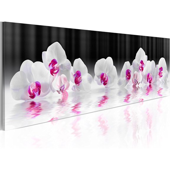artgeist Textured Canvas Wall Art Flowers Orchids 47x16 in - 1pcs Painting Canvas Prints Picture Artwork Image Framed Modern Photo Wall Home - Spa ghfdv Nature Pink White Grey b-A-0253-b-b