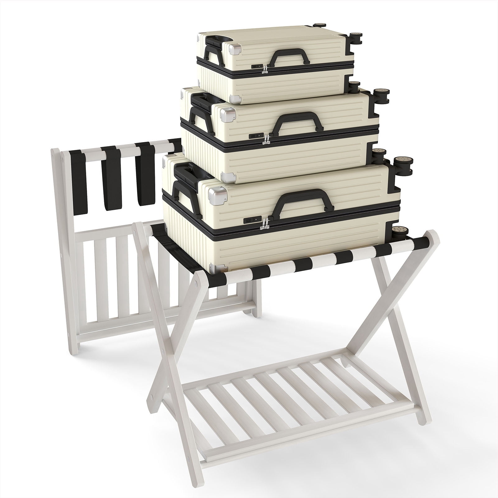 Luggage Rack Foldable Thickened Wood Suitcase Stand With Storage Shelf ...