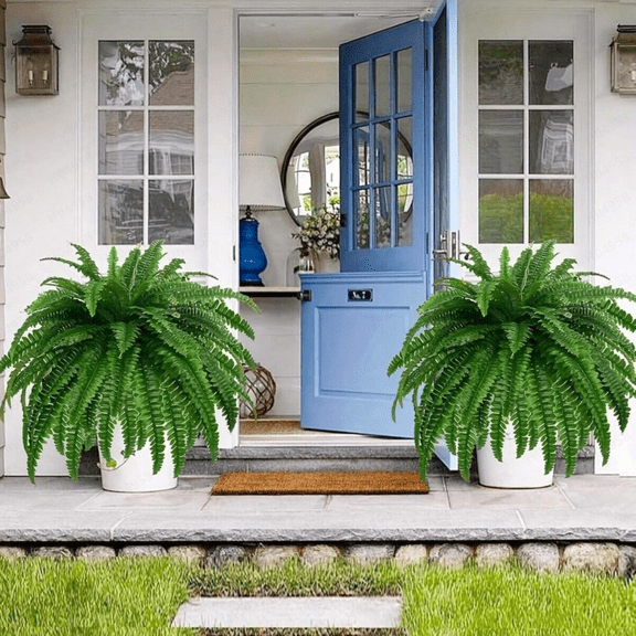 artificial Boston fern plants Large Faux Potted Ferns for Indoor Outdoor Decor Realistic Silk Leaves No Watering Needed 2PCS Green
