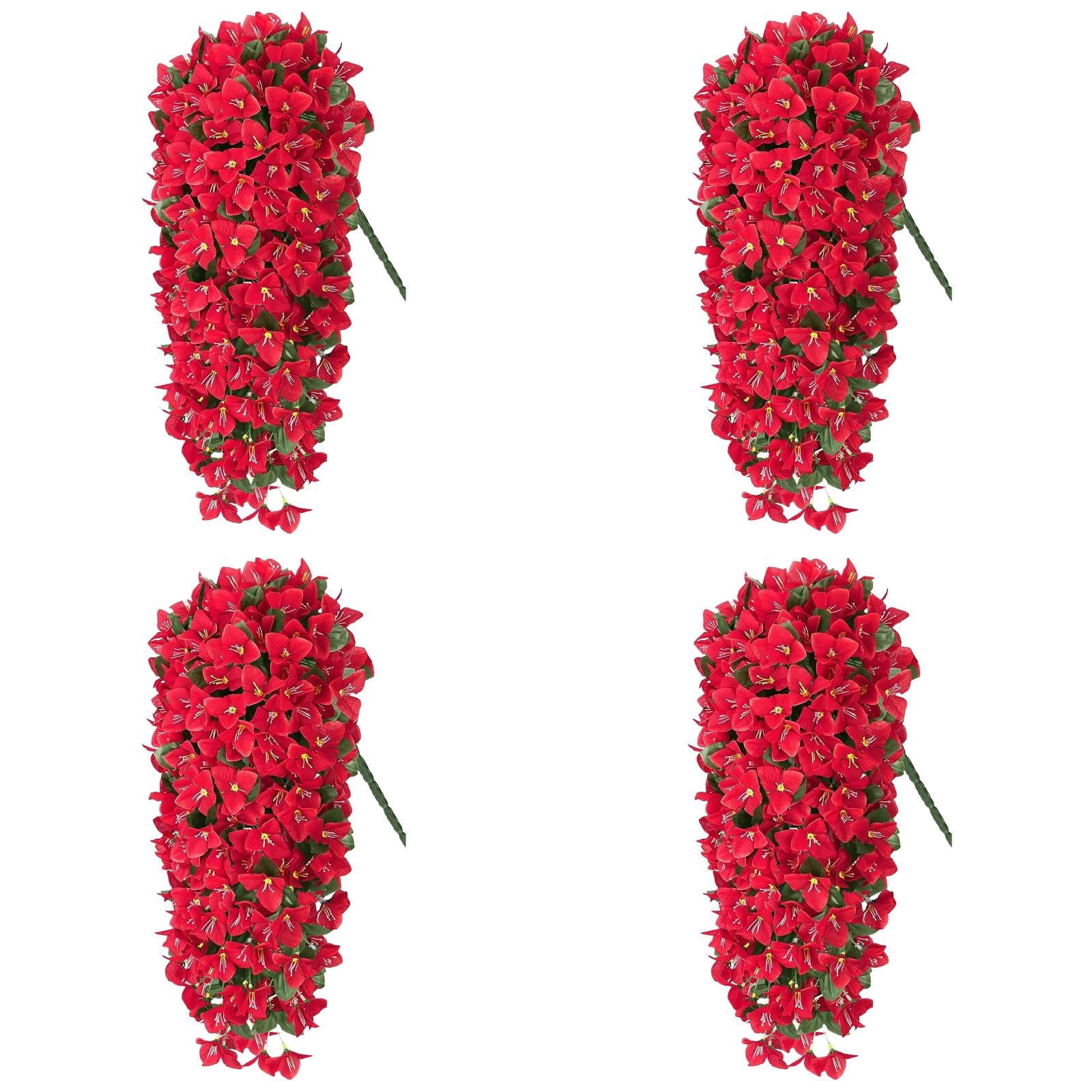 artificial hanging plants Artificial Flowers Plants For Outdoors Outside Fall Autumn Decor Long Trailing Vines Look Real Flowers For Front Door Porch Planter Patio Watermelon Red 4PCS