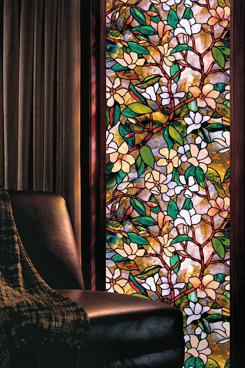 Magnolia Stained Glass Decorative Window Film, 24" x 36"