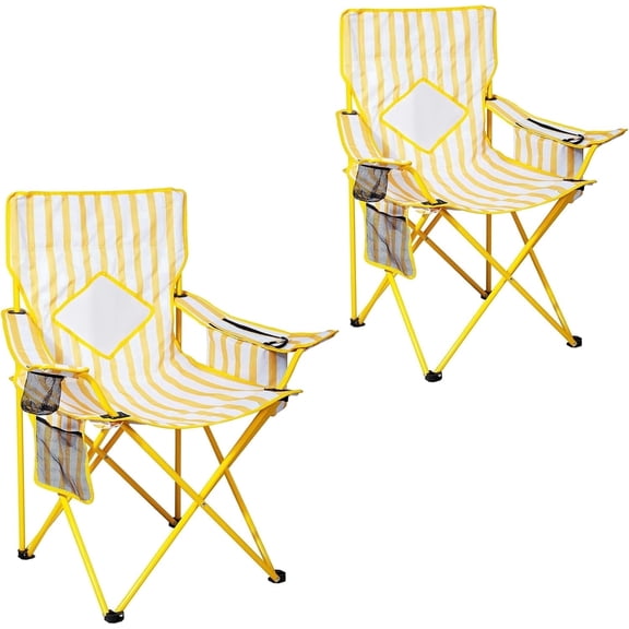 2 Pack Portable Foldable Camping Chair, Breathable Mesh Seat with Insulated Cooler Bag