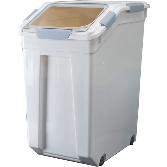 Asdfgh 33L/50 lbs Airtight Rice Storage Container with Wheels & Measuring Cup, BPA-Free Bulk Food Storage Bin for Rice, Grain, Flour, Pet Food