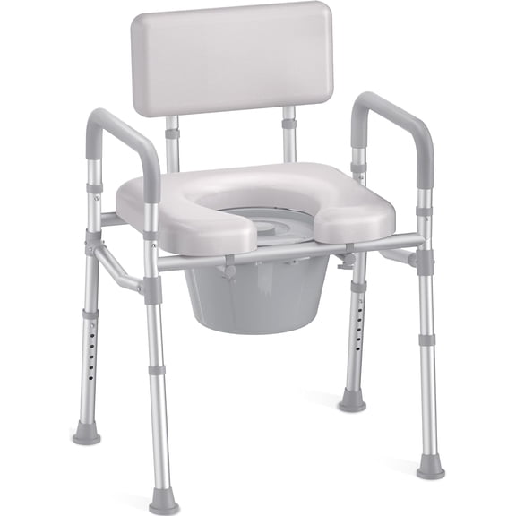 Asdfgh Drop Arm Bedside Commode with Padded Seat & Backrest, Padded Commode Seat Cushion, Commode with Padded Seat for Elderly Handicap Medical Use