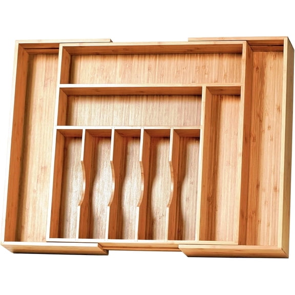 Asdfgh Extra Large Expandable Bamboo Utensil Drawer Organizer, 19" Deep Kitchen Silverware Holder for Large Drawers
