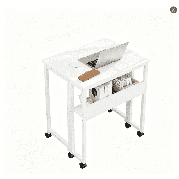asdfgh Folding Desk Small Rolling Desk with Storage Shelf, Foldable Computer Desk with Wheels for Small Space,Easy Assembly