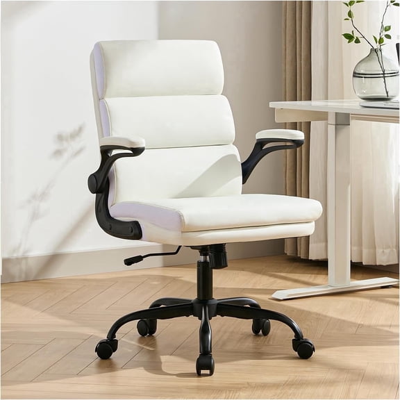 Asdfgh Adjustable Height Mid Back Office Chair, Ergonomic Executive Desk Chair with Adjustable Arms, Bonded Leather Comfortable Swivel Task Chair for Home Office