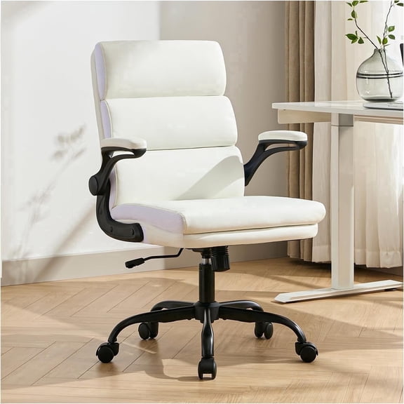 Height Adjustable Mid Back Leather Office Chair, 360 Swivel Rolling Desk Chair with Flip Armrests