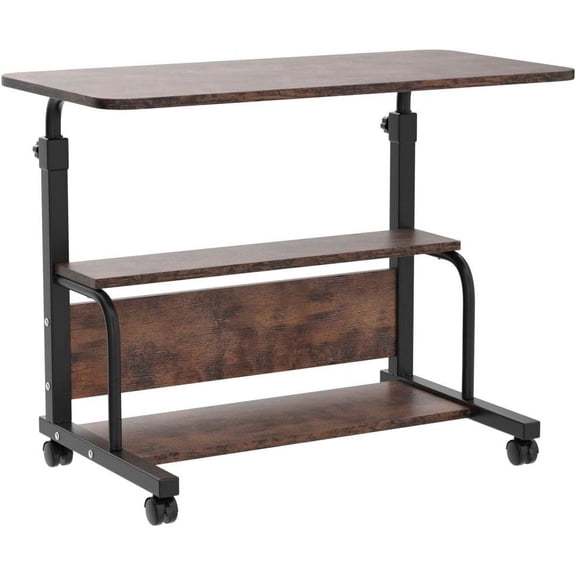 32 inch Height Adjustable Rolling Computer Cart with Multi-Tier Storage Shelves