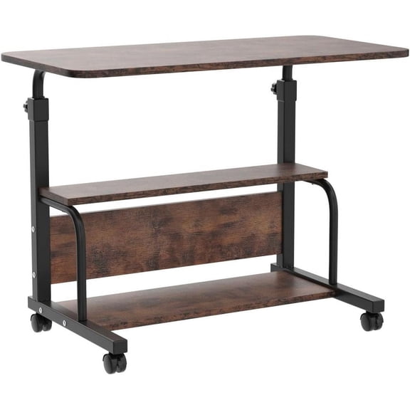 asdfgh Portable Rolling Desk on Wheels Adjustable Height Desks for Small Spaces, 32" Computer Desk Drafting Tables with Storage Shelves for Home