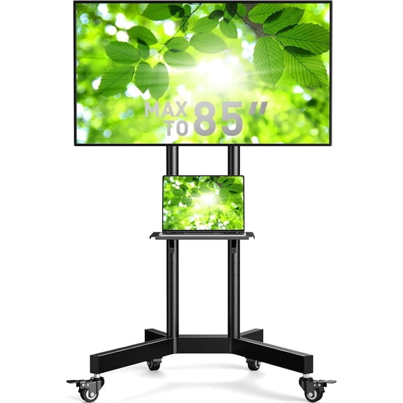 Asdfgh Rolling TV Stand for 32-85 Inch TVs, Height Adjustable Mobile TV Cart with Lockable Wheels, Heavy Duty Floor TV Stand Holds up to 132 lbs for Home, Office, Conference Room