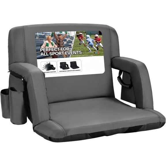 asdfgh Stadium Seats with Back Support: 2.5'' Thick Comfy Cushion 6 Adjustable Angle Bleacher Seat with Armrest - 2 Large Pockets, 2 Cup Holders