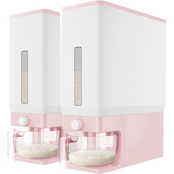 Asdfgh 2-Pack 25 Lbs Airtight Rice Dispenser, Moisture-Proof Rice Storage Container with Measuring Cup, Large Capacity Grain Dispenser for Kitchen Pantry